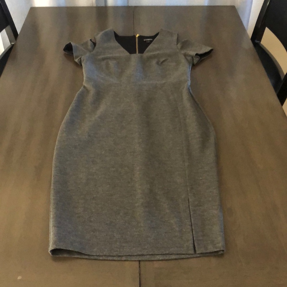 Express gray open shoulder dress